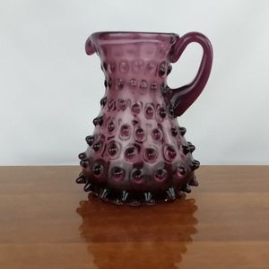 Vintage hand blown purple glass hobnail pitcher
